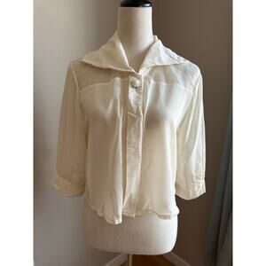 Neverland Sheer Ivory Blouse Cropped Boxy Fit  Est Size M Coquette Balletcore